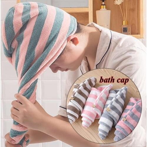 Microfiber Hair Towel Wrap for Women Bathroom Absorbent Quick-Drying Home Bath Thicker Shower Long Curly Striped Dry Hair Cap