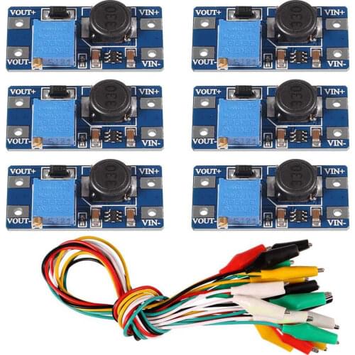 6PCS MT3608 DC to DC Step Up Converter Regulator Voltage Boost Converter USB Power Supply Module with 10PCS Alligator Clip
