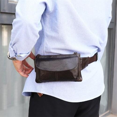 Genuine Leather Waist Packs Men Waist Bags Thin soft cow leather waist bag men travel phone chest bag vintage small Male Simple