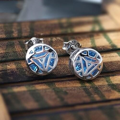 925 Sterling Silver Iron Man Arc Reactor Earstuds For Men Earrings Women Jewelry Cosplay Props Couple Lovers Birthday Gifts