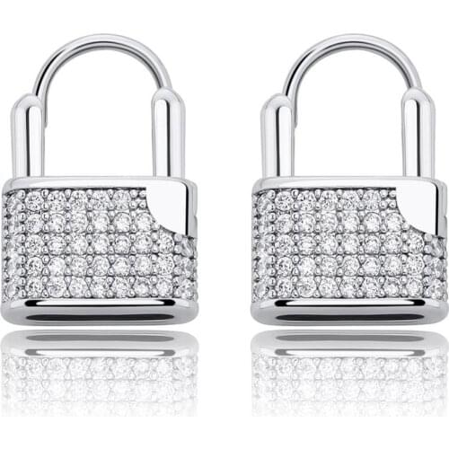 Hip Hop Lock Earrings Iced Cubic Zirconia Earrings Luxury Gold Micro Pave Cubic Zirconia Earrings Gift For Men Women