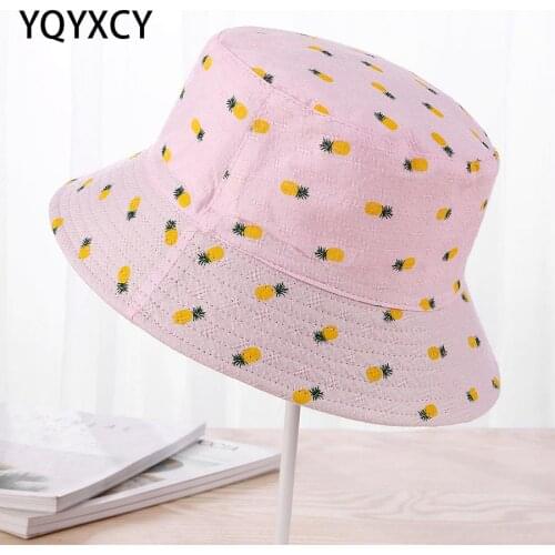 YQYXCY Bucket Hat Women Summer Fisherman Cap Pineapple Print Sunscreen Sunshade Sun Hat Female Outdoor Travel Flat Top New