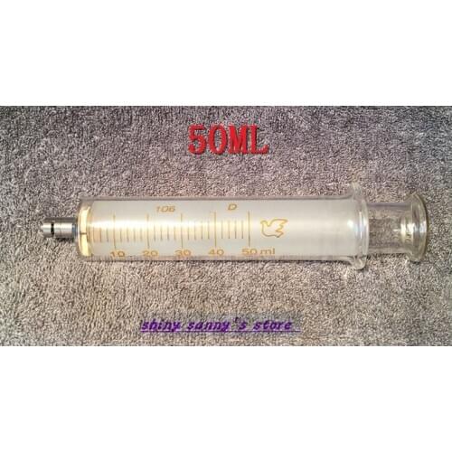 1Pcs 50ml Glass Syringe Luer Lock Head Glass Injector Glass Sampler Brand New