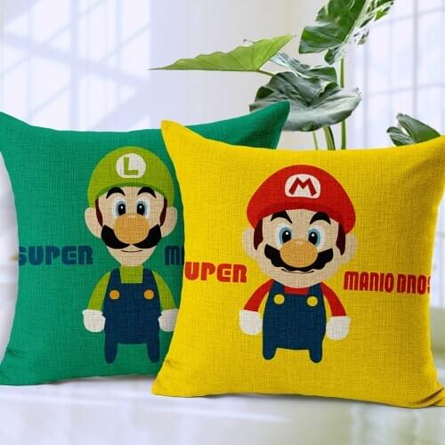 Super Mario brother pillow cover, cartoon creative Mario Luigi Mushroom flower throw pillow case pillowcase wholesale