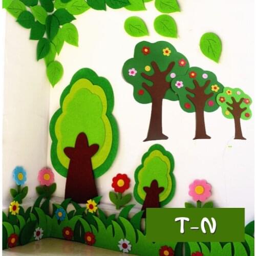 T-N Non-woven Felt Package Green Tree Big Patches Wall Stickers Kindergarten Large Paste Handmade DIY Classroom Home Decoration
