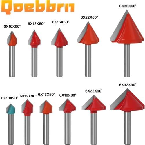 6mm V Bit-1PCS,CNC solid carbide end mill,tungsten steel woodworking milling cutter,3D wood MDF router bit,60 90 120 150 degrees