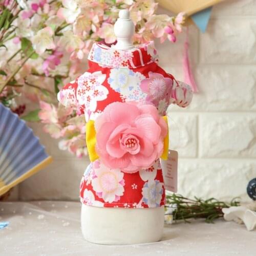 Floral Japanese pet dog cat luxury kimono dress Dog puppy clothes big flower dog bow Princess wedding Dress skirt costume
