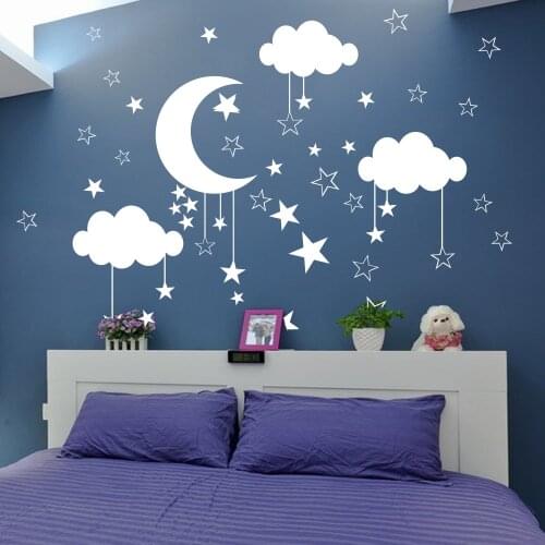 Cartoon Moon Star Cloud Wall Sticker Kids Room Baby Nursery Nature Space Sky Wall Decal Child Room Bedroom Vinyl Decor Art