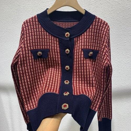 Knitted new 2021 women cardigan jacket for autumn and winter, new short loose fashion round neck single-breasted sweater
