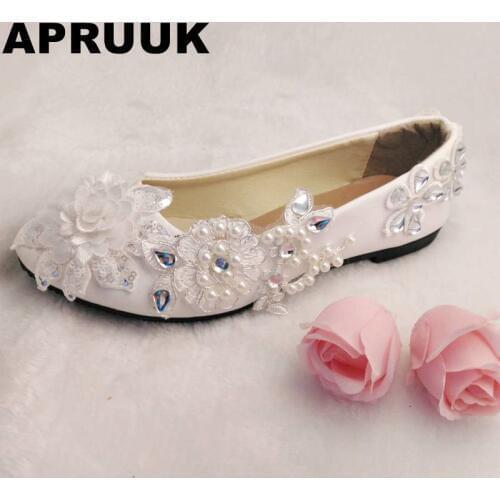Woman flats wedding shoes spring summer autumn handmade big flower front ivory pearls brides bridesmaid paty flats shoe