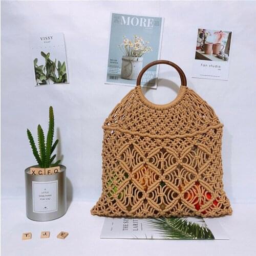 New Women Bag Chinese National Wind Handmade Cotton Handbag Totes Fashion Travel Beach Woven Summer Rattan Shopping Basket#30
