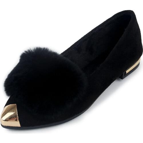 2020 Women Shoes Flats Female Shoes Slip On Rabbit Fur Autumn Winter Casual Loafers Flock Short Plush Plus 35-40 Black Gray