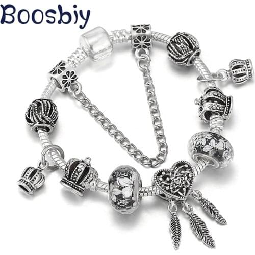 Silver Plated Femme Charm Bracelet With Crown Pendant DIY Fashion Brand Simple Bracelet For Women Jewelry Gift High Quality