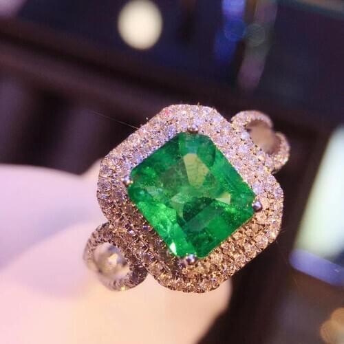 1.32 Carat Natural Zambian Emerald Ring Wedding Anniversary with White Nautral Diamond 14k White Gold Fine Jewelry for Women