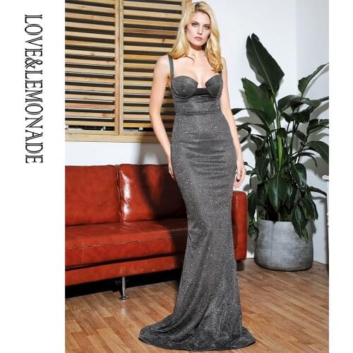 LOVE&LEMONADE Black Tube Top Flash Elastic Material Bodycon Party Maxi Dress LM81851