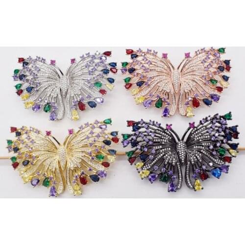 1pc 38x66mm golden plated multi color Cz micro butterfly brooch