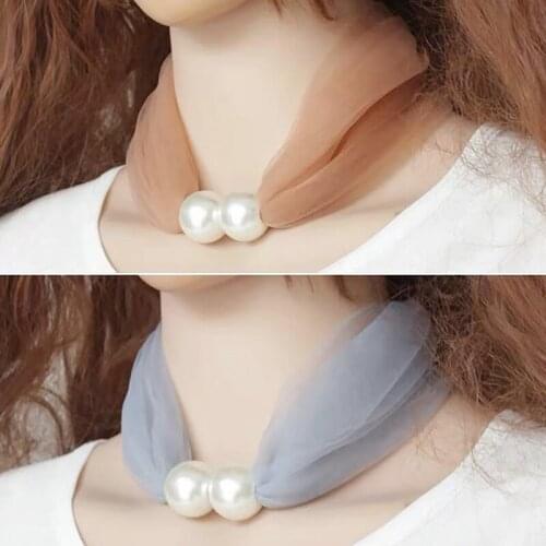 1pc Spring and Autumn New Elegant Necklace Scarf Korean Thin Scarf Net Gauze Lace Pearl Decoration Scarf For Autumn Clothing Acc