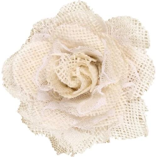 5pcs Hessian Burlap Lace Rose Flower Heads Rustic Wedding Party Decor 6cm
