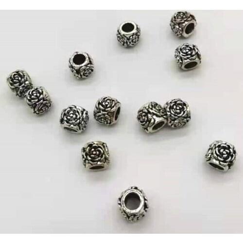 5pcs Alloy Antique Silver viantage Rose Flowers Big Hole Loose Bead For DIY Handcraft Jewelry Making 9x10mm s1009