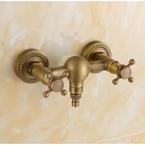 Antique copper bathroom wall mounted bathtub faucet mixer tap, Brass faucet hot and cold bibcock for washing machine Wholesale