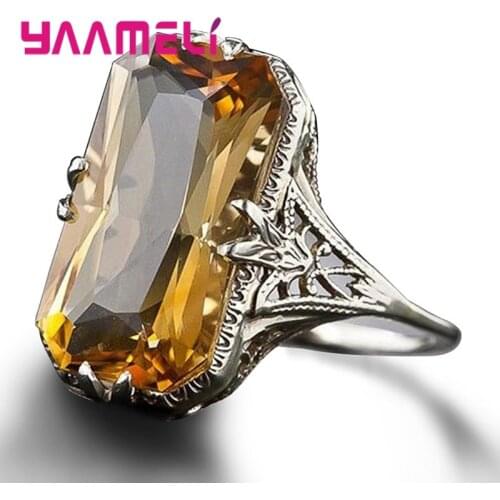 Antique Vintage Real 925 Sterling Silver Ring Punk Crystal Rings Gemstone Jewelry Women Wedding Accessories Christmas Gift