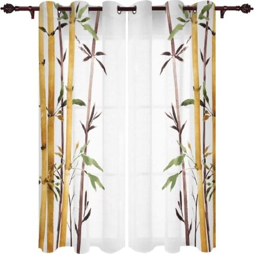 Bamboo Watercolor Painting Home Curtains For Living Room Luxury Backdrop Curtain Bedroom Study Wall Curtain Kitchen Curtains