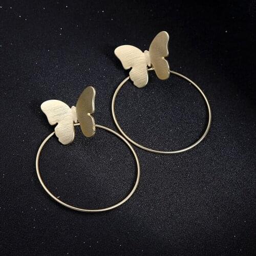 Free shipping 6 pair /lot high quality fashion metal big circle butterfly earrings