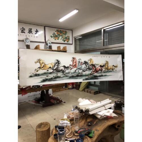 350CM Large- TOP foreign business gift Home SHOP WALL Decorative Success 8 running horses FENG SHUI art chinese painting work