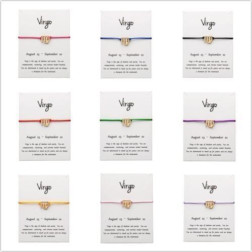 12pcs White Card Fashion Jewelry 12 Constellation Zodiac Virgo Lucky Rope Bracelet Bangles For Women Accessories