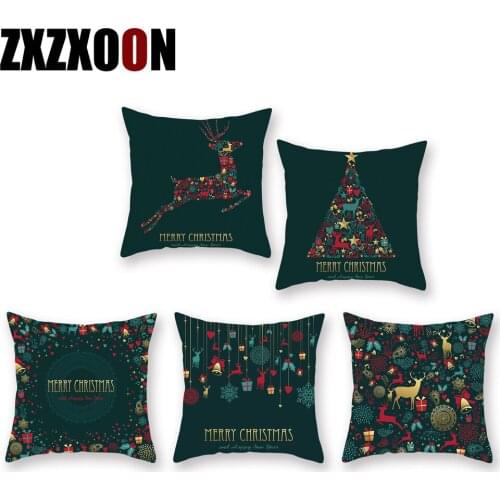Decorative Throw Pillows Case Polyester Christmas Trees Tree Decorations Deer Cushion Covers for Living Room Decoration 45x45cm