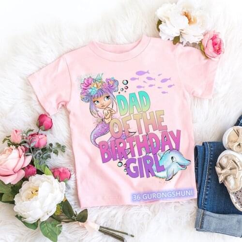 The Birthday Girl Black fish Dolphin Cartoon Print T Shirt Number Toddler 2-13 Years Birthday Gift Kid Clothes Summer Tops