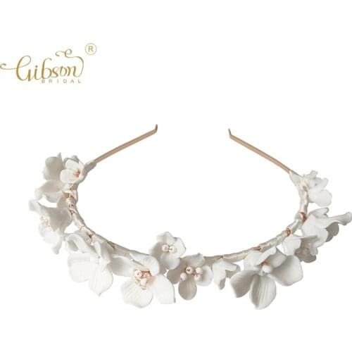Ins Style Handmade Porcelain Flower Wedding Crown Hair Band Women Bridal Tiara Hairband Bridesmaids Headpiece