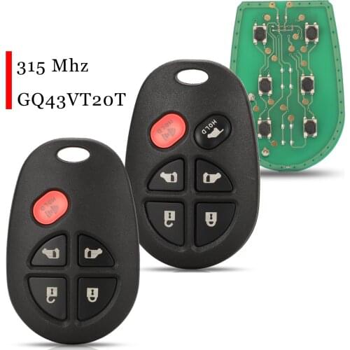 Jingyuqin 5pcs For Toyota Sequoia Tacoma Tundra 5/6 Buttons Replacement Remote Car Key Fob 315Mhz GQ43VT20T