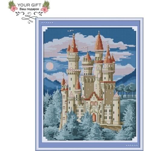 Joy Sunday FA028 Castle 14CT 11CT Counted and Stamped Castle Needlework Joy Sunday Cross Stitch Kits