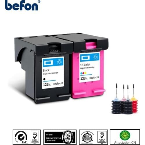 Befon Re-Manufactured 123 XL Ink Cartridge Replacement for HP123 HP 123 for Deskjet 1110 2130 2132 2133 2134 3630 3632 3637