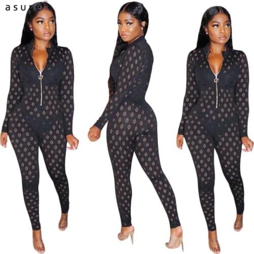 Jumpsuit Women Pants Long Sleeve Body Overalls Sexy Clothing 2021 Female One Piece Club Outfits Tracksuit Black Catsuit S3857