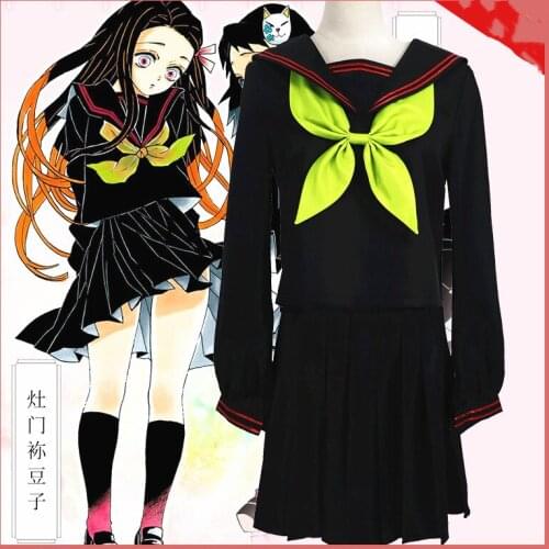 Anime Demon Slayer Kimetsu No Yaiba Cosplay Costumes Kamado Nezuko Makomo JK School Uniforms Sailor Suit Women Outfit Customes