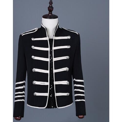 White Stripes Jacket Mens Gilt Edged Punk Coat Male Choir Costume Black Suit