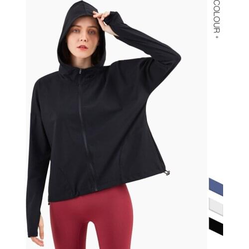 New Women Coat Non-slip Zipper Jacket Hooded Long Sleeve Sports Tops Workout Clothes Loose Quick Dry Cycling Training Sportswear