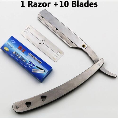 1 set Men Straight Barber edge stainless steel Razors Folding Shaving Knife Hair Removal Tools With 10pcs Blades 77-02