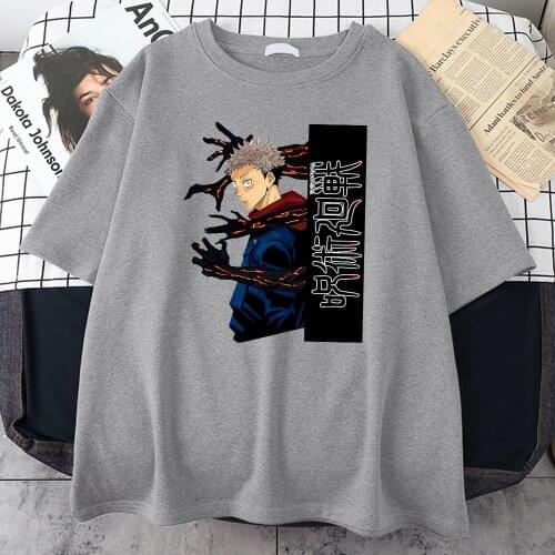 Jujutsu Kaisen Itadori Yuji Print Mens T Shirts Street Anime Clothing Comfortable Casual Tee Shirts Comfortable Oversized Tops