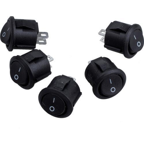 MYLB-5 Pcs SPST Black Button On/Off Round Rocker Switch AC 6A/125V 3A/250V