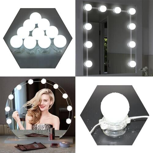 10 LED Bulb Vanity Makeup Mirror Light 110V 220V LED Vanity Mirror Lamp Kit Hollywood Style Adjustable Brightness Dresser Lamp