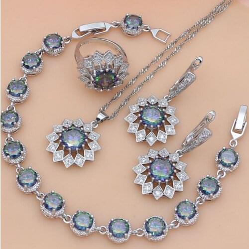 Strawberry Mystic Rainbow Zircon Silver 925 Jewelry Set Decorations For Women Earrings/Pendant/Ring/Bracelet/Necklace Set