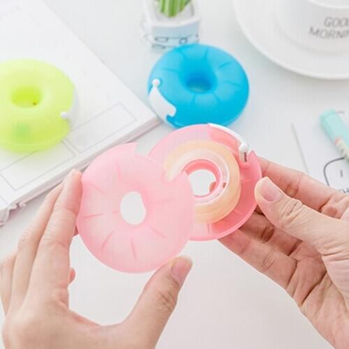 Invisible Tape Cutter Cartoon Tape Dispenser Korea Creative Portable Donut Tape Holder Stationery With Small Tape Inside