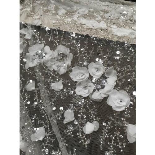 Latest Lace French Tulle Mesh High Quality J-488881 Embroidered Nigerian Soft Lace Fabrics with 3D flowers beads