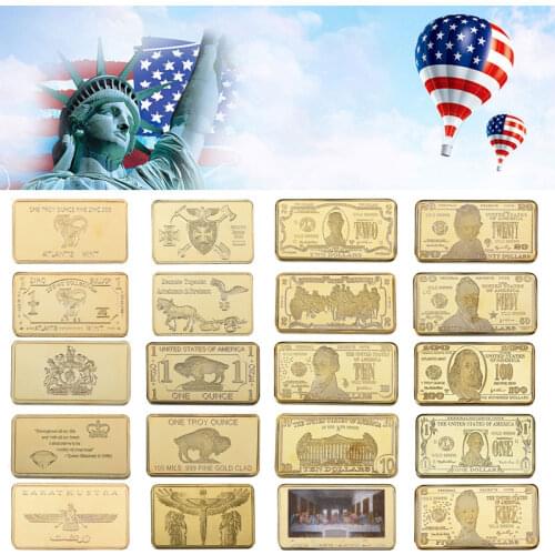 WR 7pcs/lot US Dollars Challenge Gold Bar with Coin Holder America Collectables Coin Bullion Set Souvenirs Gifts Dropshipping