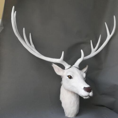 Real life toy large 75x48x35cm sika deer 's head polyethylene&furs white deer head model wall pandent decoration props,toy d1277