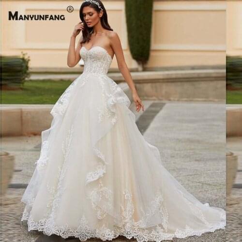 High-End Strapless Embroidery Appliques Tulle Chapel Train Bridal Ball Gown Luxury Lace Up Back Sleeveless Wedding Dress