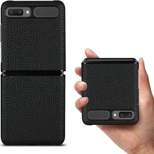 Luxury Lychee Genuine Leather Case for Samsung Galaxy Z Flip 5G Full Protection Shockproof Flip Cover First layer cowhide Case